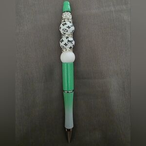 Designer Inspired Green and White Beaded Pen